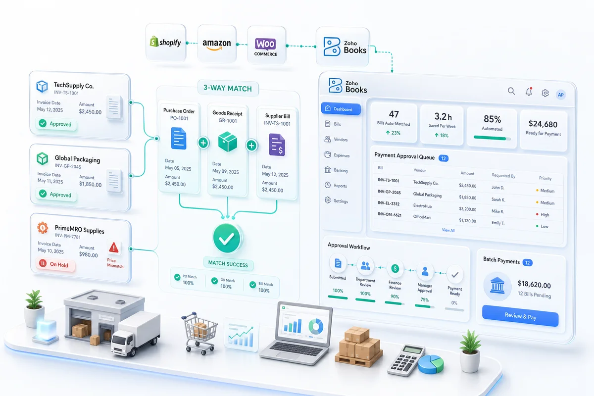 eCommerce Accounts Payable Automation in Zoho Books: How Shopify and Amazon Sellers Eliminate Manual Supplier Payments
