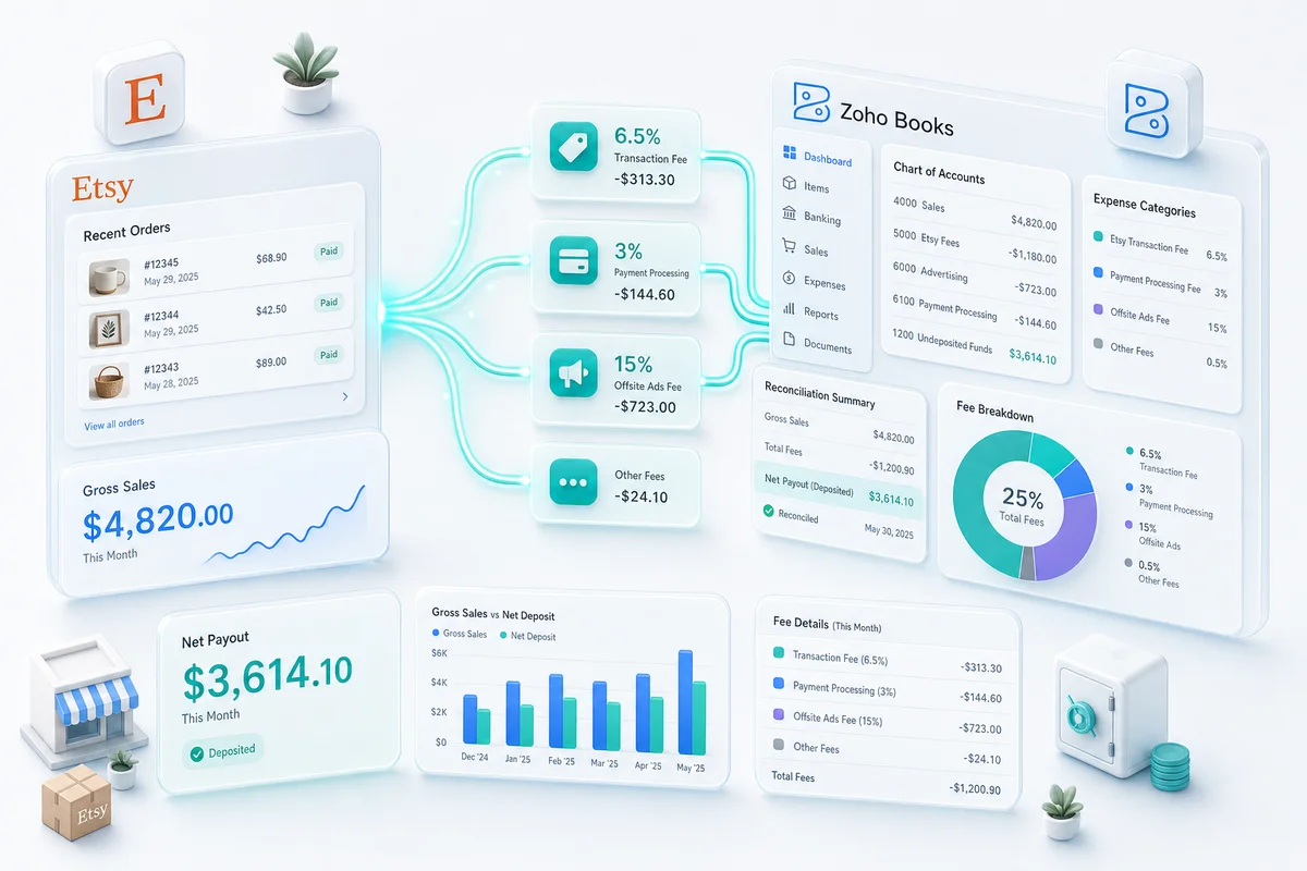 Etsy Seller Accounting with Zoho Books: Fees, Tax, and Payout Reconciliation