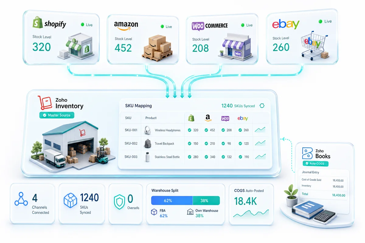 Multi-Channel Inventory Management With Zoho: Complete Setup Guide for Shopify, Amazon, WooCommerce, and eBay