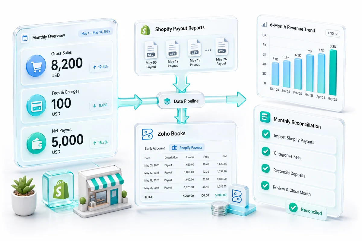 Monthly Bookkeeping for Shopify Sellers Using Zoho Books: A Step-by-Step Workflow