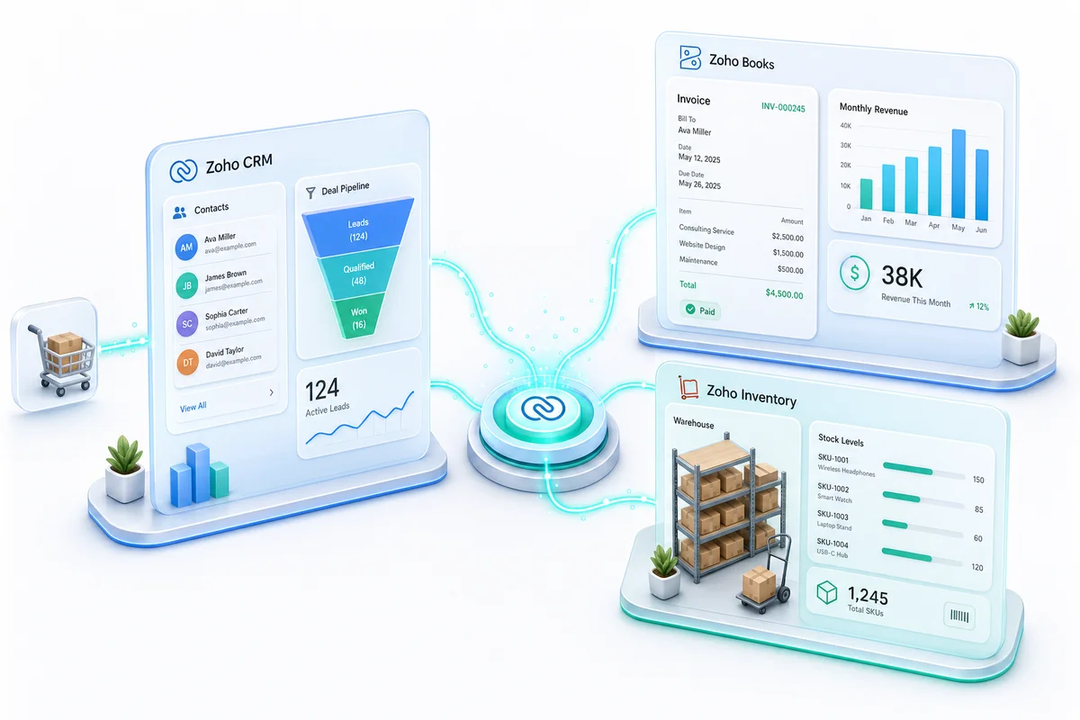 Zoho CRM, Books, and Inventory: How All Three Connect for eCommerce