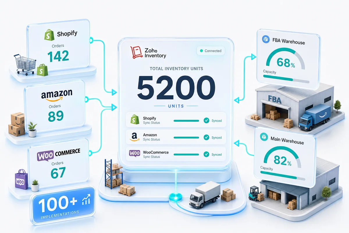 Multi-Channel Inventory Management with Zoho: How Shopify, Amazon, and WooCommerce Sellers Stay in Sync