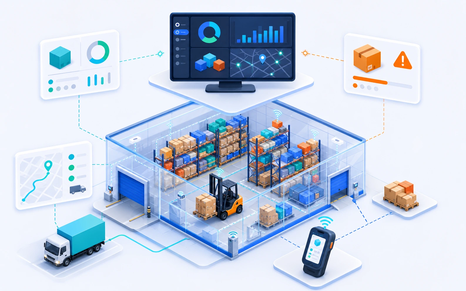 Warehouse management system with real-time inventory tracking, barcode scanning, and multi-location visibility