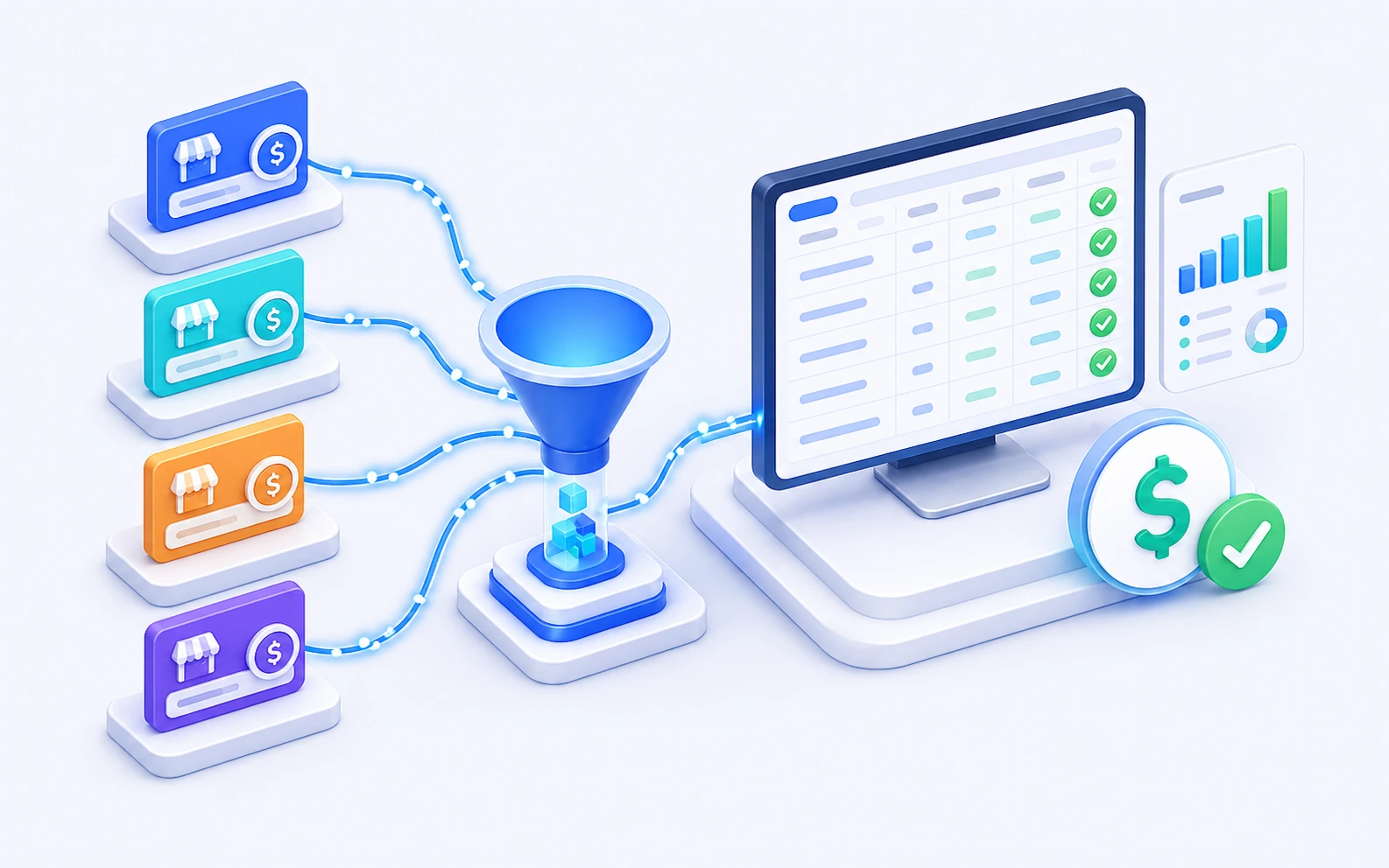 Consolidated multi-channel accounting and reconciliation